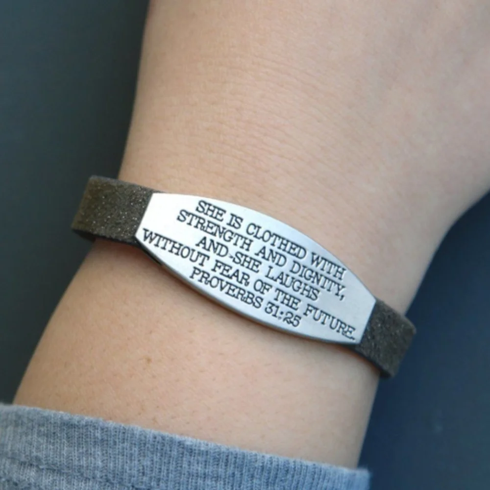 Faith-Inspired Leather Bracelet  Proverbs 31:25  Strength & Dignity  Gift-Ready